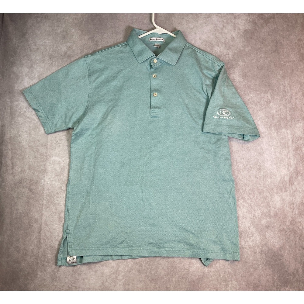 Peter Millar Polo Shirt Mens Medium Blue Country Club at DC Herringbone Golf